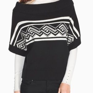WHBM poncho sweater black land white